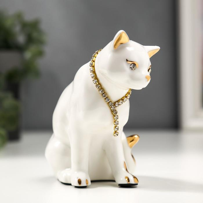 Сувенир керамика Сувенир керамика "Белая кошечка с ожерельем" с золотом, стразы 10,2 см