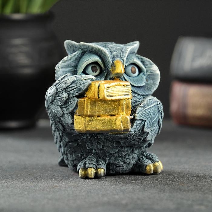 Фигура Фигура "Сова с книгами" серо-голубой 10х6х6см