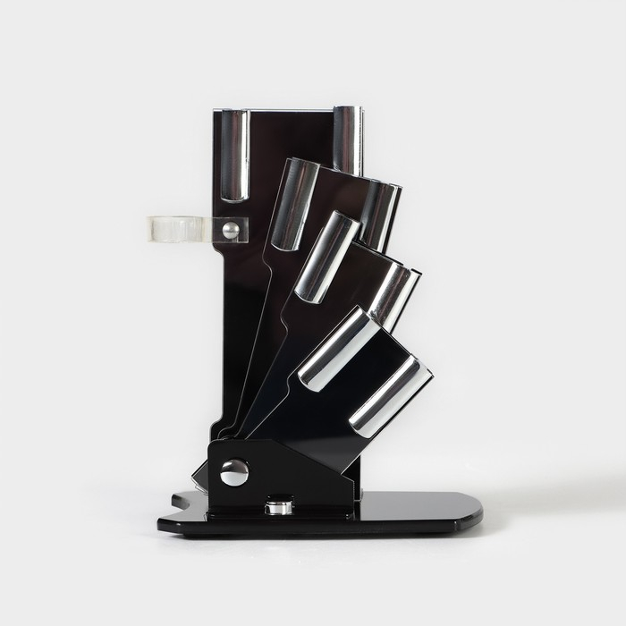 Набор кухонный на подставке «Изгиб», 5 предметов: 4 ножа, 7,5 см, 10 см, 13 см, 15 см, овощечистка, цвет зелёный