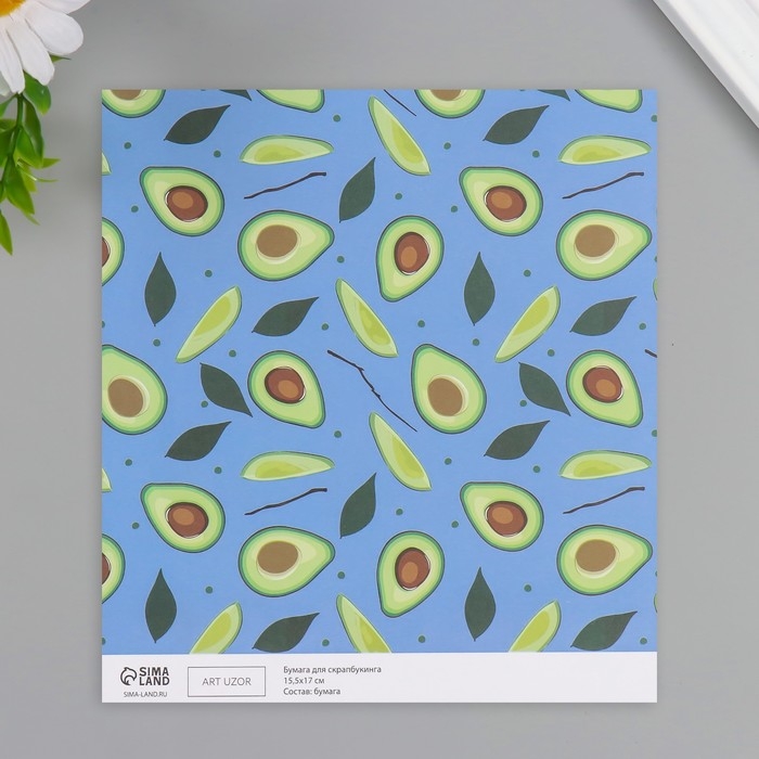 Бумага для скрапбукинга двусторонняя Бумага для скрапбукинга двусторонняя "Авокадо" плотность 180 гр набор 10 шт 15,5х17 см