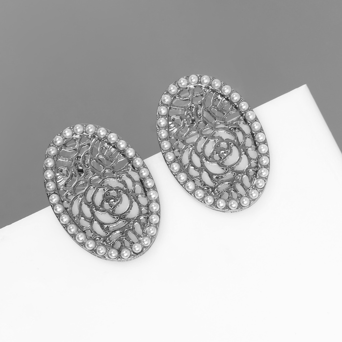Серьги с жемчугом Серьги с жемчугом "Ажур" грациозная, цвет белый в серебре