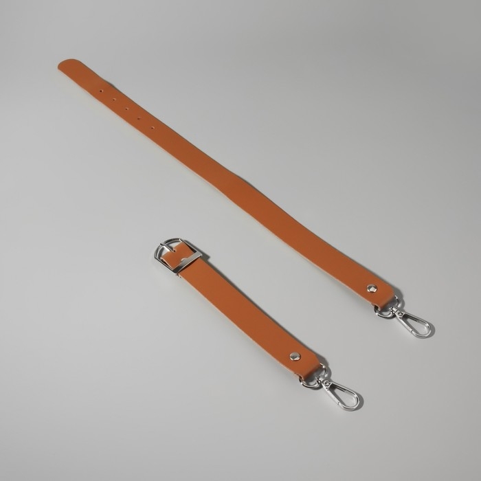 Ручка для сумки из натуральной кожи, регулируемая, с карабинами, 60 ± 2 см × 2,5 см, цвет бежевый/серебряный Ручка для сумки из натуральной кожи, регулируемая, с карабинами, 60 ± 2 см × 2,5 см, цвет бежевый/серебряный