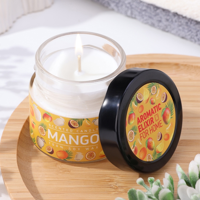 Свеча ароматическая в банке  Свеча ароматическая в банке "Манго маракуйя", совый воск, 80 г