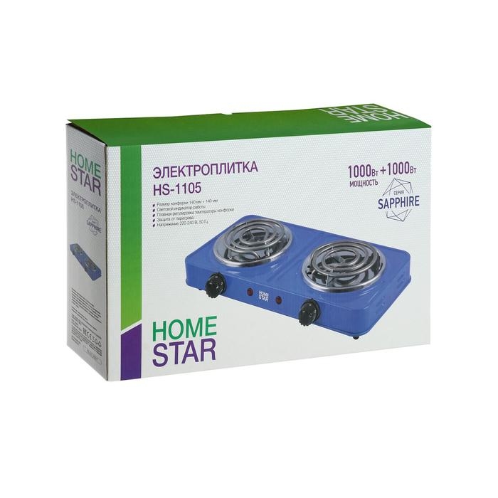 Плитка электрическая HOMESTAR HS-1105, 2000 Вт, 2 конфорки, цвет  Плитка электрическая HOMESTAR HS-1105, 2000 Вт, 2 конфорки, цвет "сапфир"