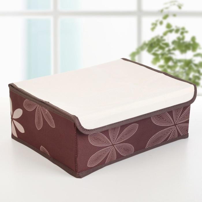 Набор органайзеров для хранения белья с крышкой «Листочки», 3 шт, 32×24×12 см, цвет коричневый Набор органайзеров для хранения белья с крышкой «Листочки», 3 шт, 32×24×12 см, цвет коричневый