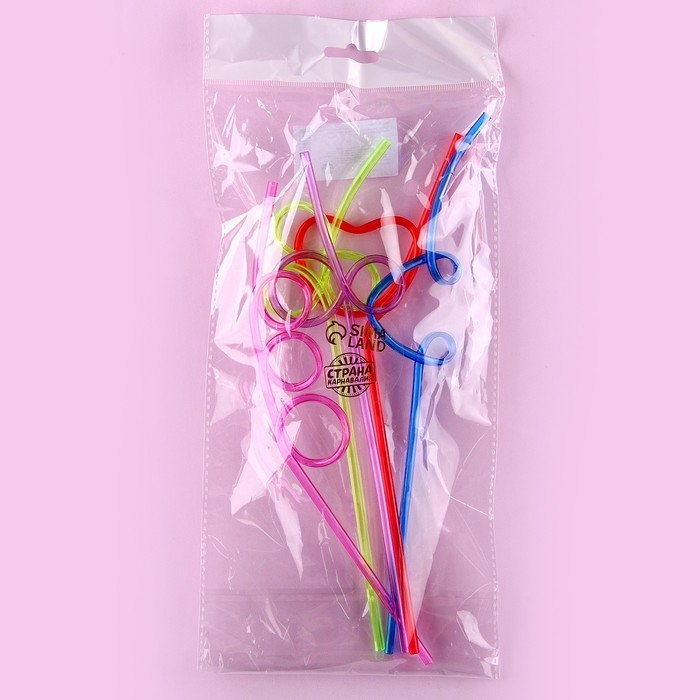 Трубочки для коктейля пластиковые &laquo;Завитушки&raquo;, в наборе 5 штук, МИКС