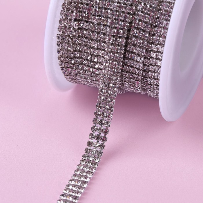 Цепь со стразами, 3 ряда, металл, стекло, 6 мм, 4,5 ± 0,5 м, цвет серебряный Цепь со стразами, 3 ряда, металл, стекло, 6 мм, 4,5 ± 0,5 м, цвет серебряный