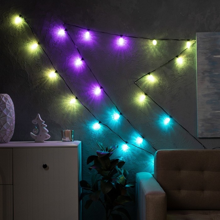 Умная гирлянда «Нить» 6 м с насадками «Шишки», IP20, тёмная нить, 20 LED, свечение RGB, USB Умная гирлянда «Нить» 6 м с насадками «Шишки», IP20, тёмная нить, 20 LED, свечение RGB, USB