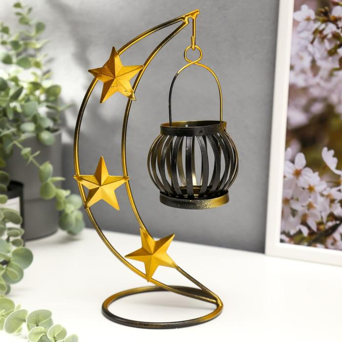 Подсвечник металл, на 1 свечу Подсвечник металл, на 1 свечу "Звёзды" чёрная с золотом 24,5х11х11 см