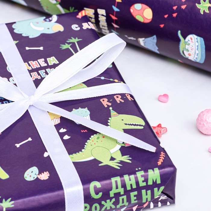 Бумага упаковочная, глянцевая &laquo;Динозаврик&raquo;, 70&times;100 см, 1 лист