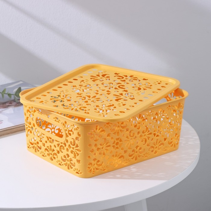 Контейнер для хранения с крышкой «Узор», пластик, 25×19×10 см, цвет МИКС Контейнер для хранения с крышкой «Узор», пластик, 25×19×10 см, цвет МИКС