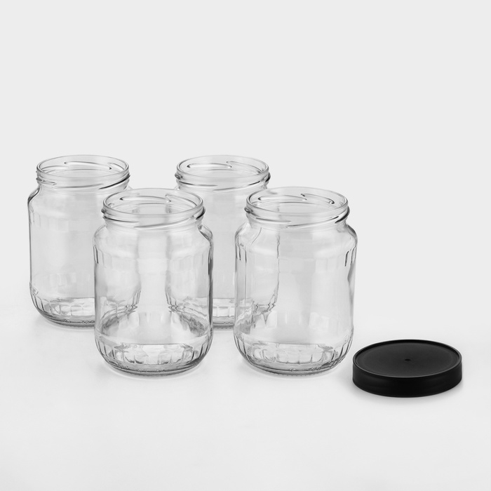 Набор стеклянных банок с чёрной полимерной крышкой, ТО-82 мм, 720 мл, 4 шт. Набор стеклянных банок с чёрной полимерной крышкой, ТО-82 мм, 720 мл, 4 шт.