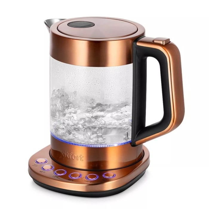 Чайник электрический Kitfort КТ-6657, стекло, 1.5 л, 2200 Вт, цвет медь Чайник электрический Kitfort КТ-6657, стекло, 1.5 л, 2200 Вт, цвет медь