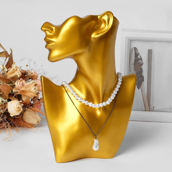 Бюст для украшений, пол-лица, отверстие под серьгу, 18×5×26, цвет золото