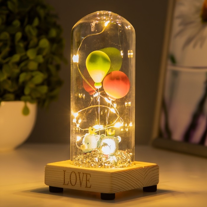 Ночник колба Ночник колба "Два мишки с шарами" LED от батареек LR44 8х8х17 см RISALUX