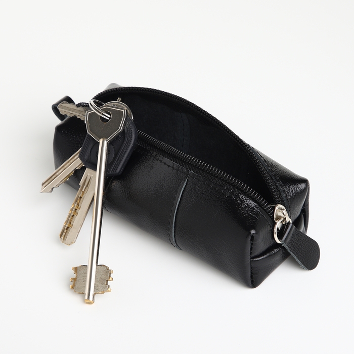 Ключница карманная на молнии, TEXTURA, длина 12,5 см, кольцо, цвет чёрный Ключница карманная на молнии, TEXTURA, длина 12,5 см, кольцо, цвет чёрный