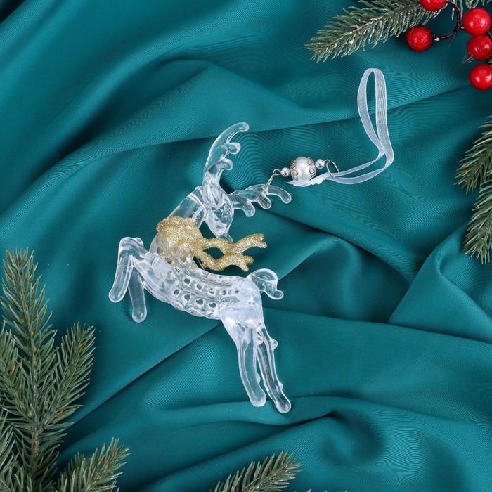 Украшение ёлочное Украшение ёлочное "Олень в прыжке с шарфом блеск" 13х12 см, прозрачно-золотой
