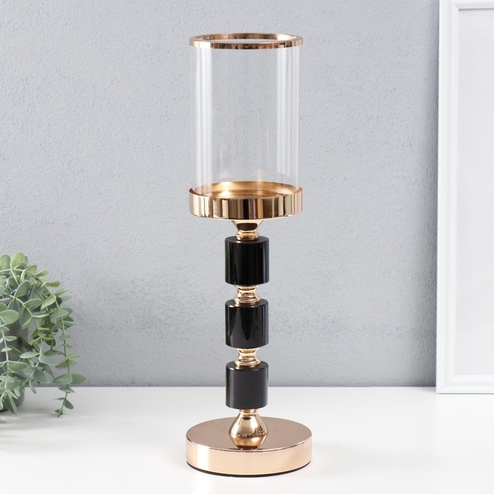 Подсвечник стекло, металл на 1 свечу Подсвечник стекло, металл на 1 свечу "Глэдис" на магните d=8,5 см, золото 11,8х11,8х40 см