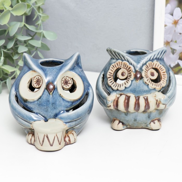 Подсвечник керамика на 1 свечу "Синий филин" МИКС 10х10х10 см
