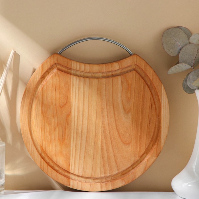 Доска разделочная с металлической ручкой Adelica, d=20×1,8 см, пропитана минеральным маслом, берёза Доска разделочная с металлической ручкой Adelica, d=20×1,8 см, пропитана минеральным маслом, берёза