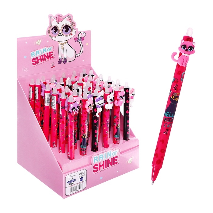 Ручка гелевая 0.5 мм, со стираемыми чернилами, синяя, штрихкод на штуке, МИКС Котики Ручка гелевая 0.5 мм, со стираемыми чернилами, синяя, штрихкод на штуке, МИКС Котики