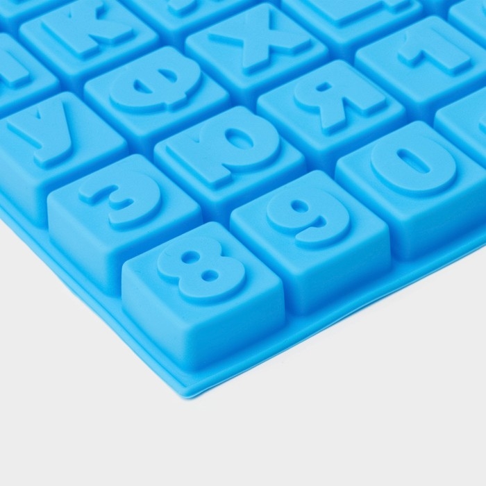 Форма для шоколада Доляна «Алфавит и цифры», силикон, 50 ячеек, 35×18,5×2 см, цвет синий Форма для шоколада Доляна «Алфавит и цифры», силикон, 50 ячеек, 35×18,5×2 см, цвет синий