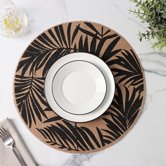 Салфетки сервировочные на стол Доляна &laquo;Листья&raquo;, 4 шт, d=38 см, цвет чёрный