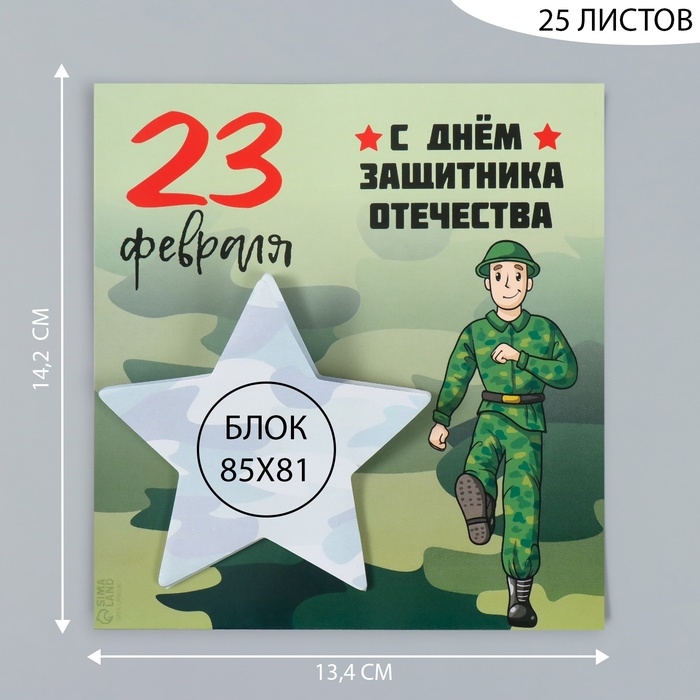 Магнит с блоком для записей Магнит с блоком для записей "С днём защитника отечества" 13,4х14,2 см