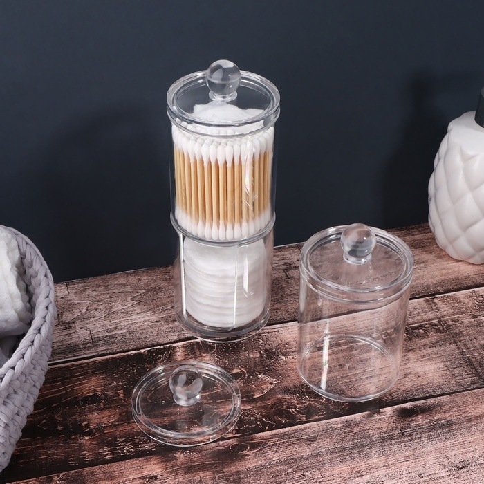 Органайзер для ватных палочек и дисков, с крышкой, 3 секции, 29 &times; 7 &times; 7см, в картонной коробке, цвет прозрачный