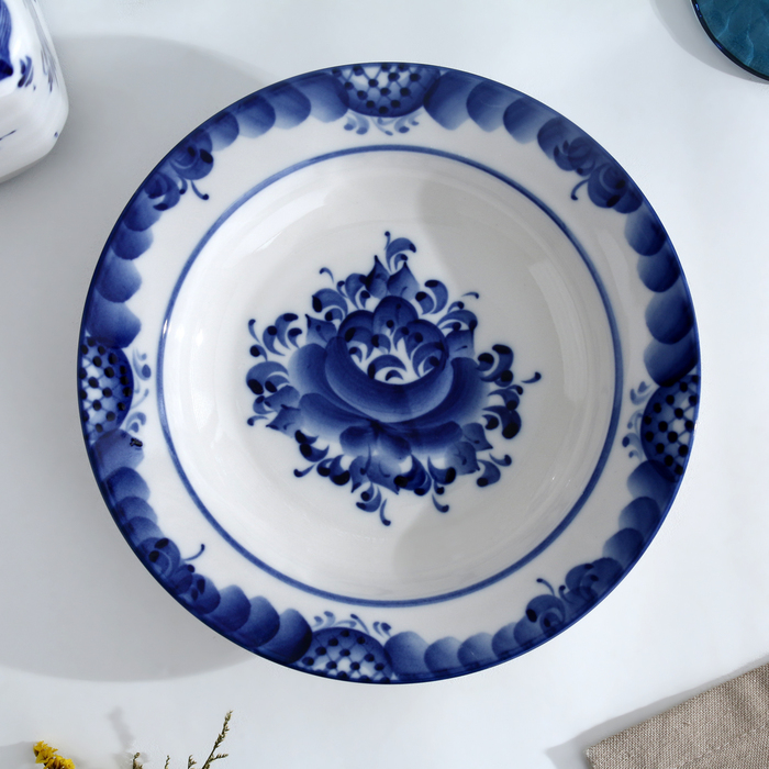 Тарелка «Цветы», глубокая, D=20 см, H=4 см, гжель Тарелка «Цветы», глубокая, D=20 см, H=4 см, гжель