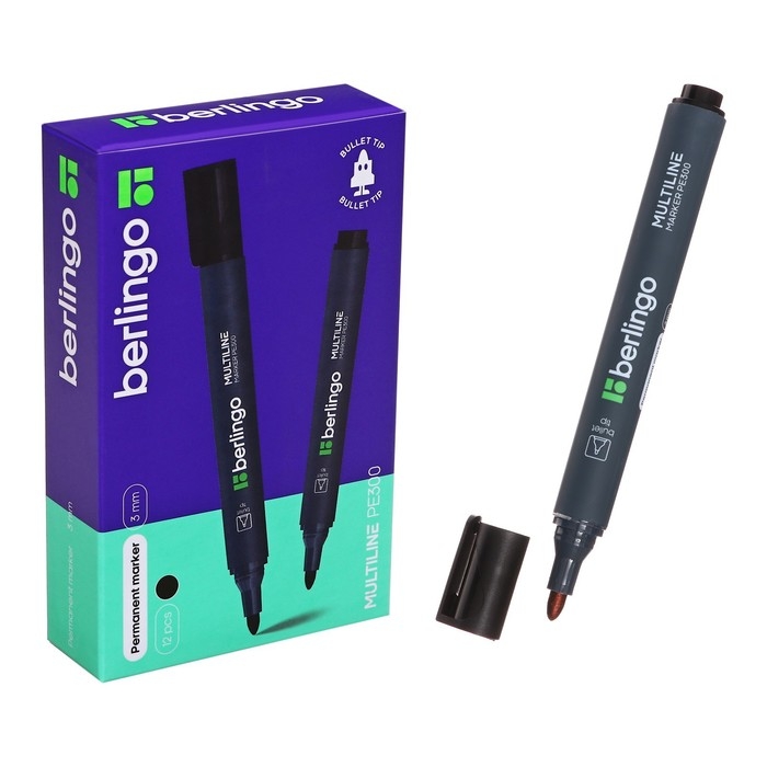 Маркер перманентный 3.0 мм Berlingo  Маркер перманентный 3.0 мм Berlingo "Multiline PE300" черный, пулевидный