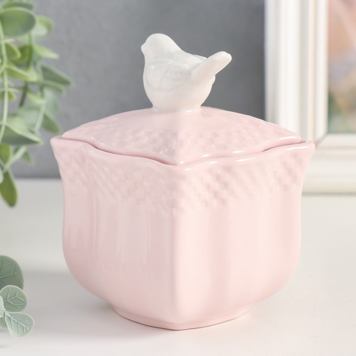Шкатулка керамика Шкатулка керамика "Белый воробей. Фигурная" розовая 10,9х8,2х8,2 см