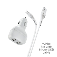 Автомобильное зарядное устройство Hoco Z36, 2 USB, 2.4 А, кабель Micro USB - USB, 1 м, белое