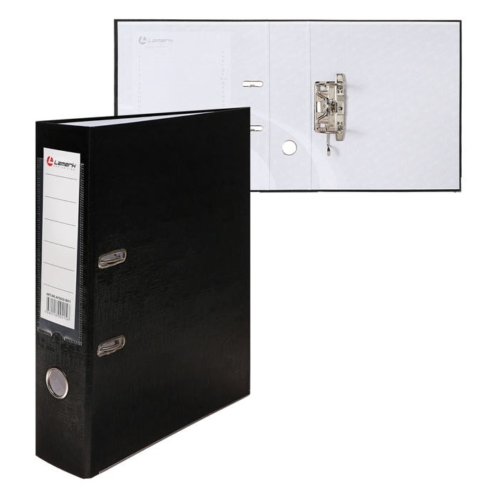 Папка-регистратор А4, 75 мм, Calligrata, ПВХ, тиснение Папка-регистратор А4, 75 мм, Calligrata, ПВХ, тиснение "лен", металлическая окантовка, карман на корешок, собранная, черная, микс