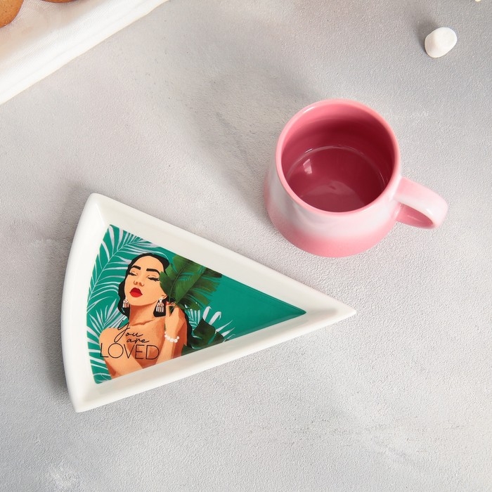 Чайная пара керамическая You are loved, кружка 130 мл, блюдце 11х14.5 см, цвет розовый Чайная пара керамическая You are loved, кружка 130 мл, блюдце 11х14.5 см, цвет розовый