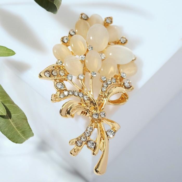 Брошь «Букет» верба, цвет белый в золоте Брошь «Букет» верба, цвет белый в золоте
