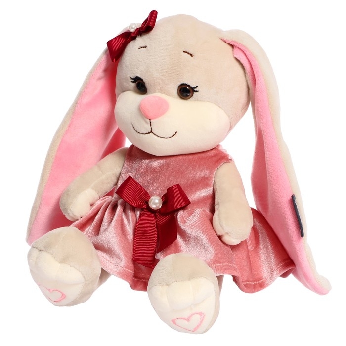 Мягкая игрушка «Зайка Лин», в розовом бархатном платьице с бантиком, 20 см Мягкая игрушка «Зайка Лин», в розовом бархатном платьице с бантиком, 20 см