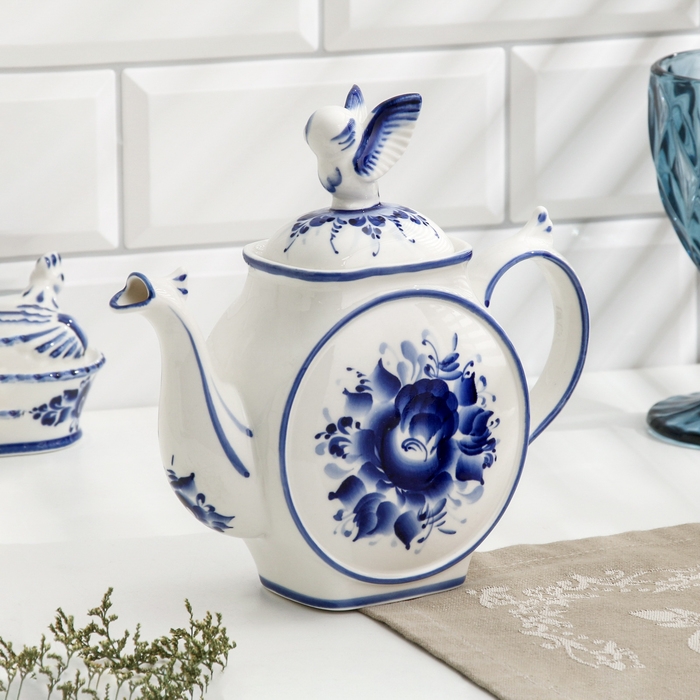 Чайник Чайник "Сова", 22 х 8 х 20 см, гжель, кобальт