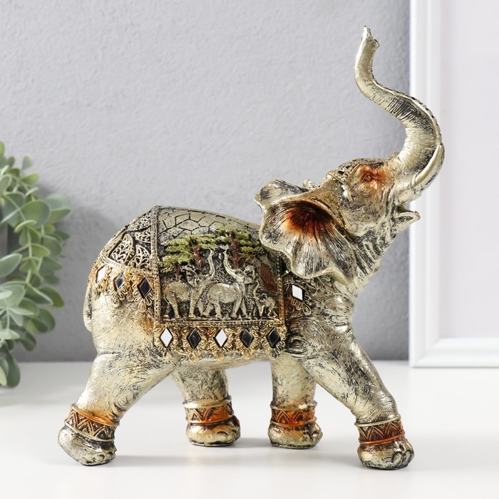 Сувенир полистоун Сувенир полистоун "Африканский слон, на попоне слоны" 23х20,5х8,5 см