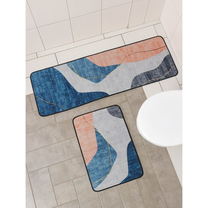 Набор ковриков Доляна «Образ», 2 шт, 45×120 см, 40×60 см, цвет синий