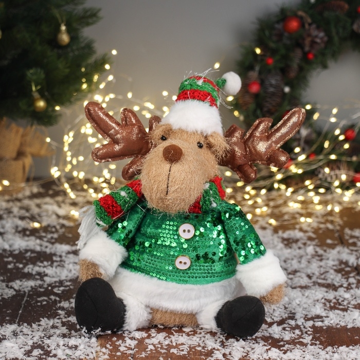 Мягкая игрушка Мягкая игрушка "Олень в полосатом колпаке" сидит, 44х19 см