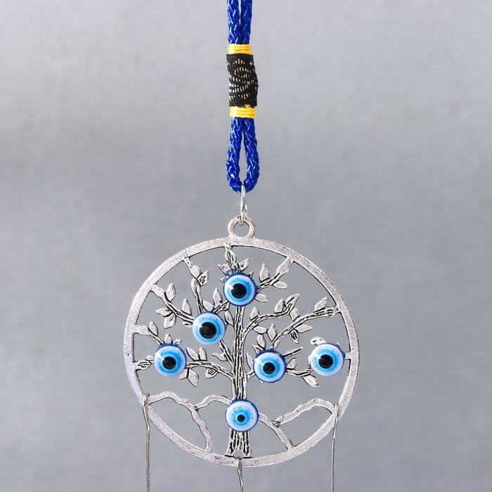 Музыка ветра металл Музыка ветра металл "Дерево жизни в круге" от сглаза с кисточкой 2 колокольчика 22х6,5 см