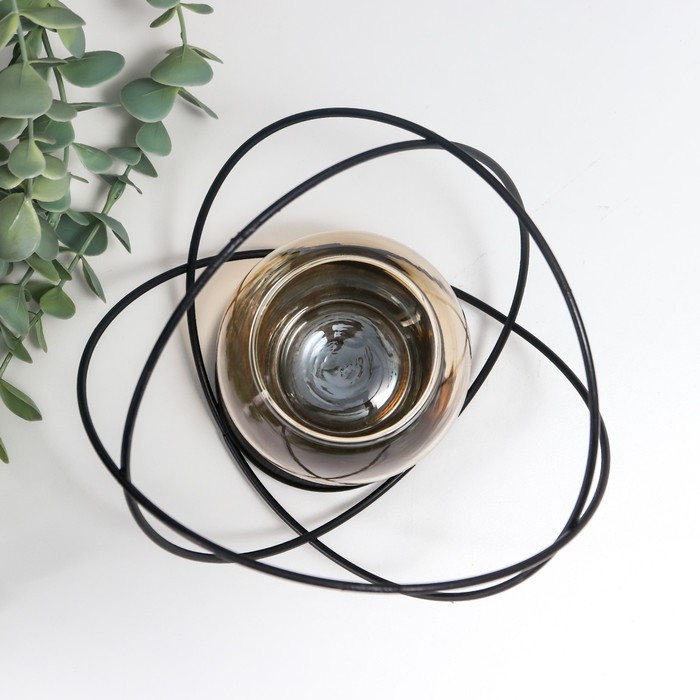 Подсвечник металл, стекло на 1 свечу "Лофт. Сплетение колец" чёрный 14х17,5х11,5 см