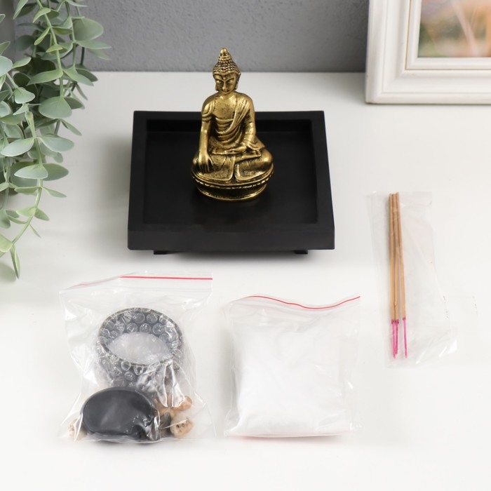 Сад камней Дзен  Сад камней Дзен "Будда" песок+камни+подсвечник+подставка 3х12,5х12,5 см