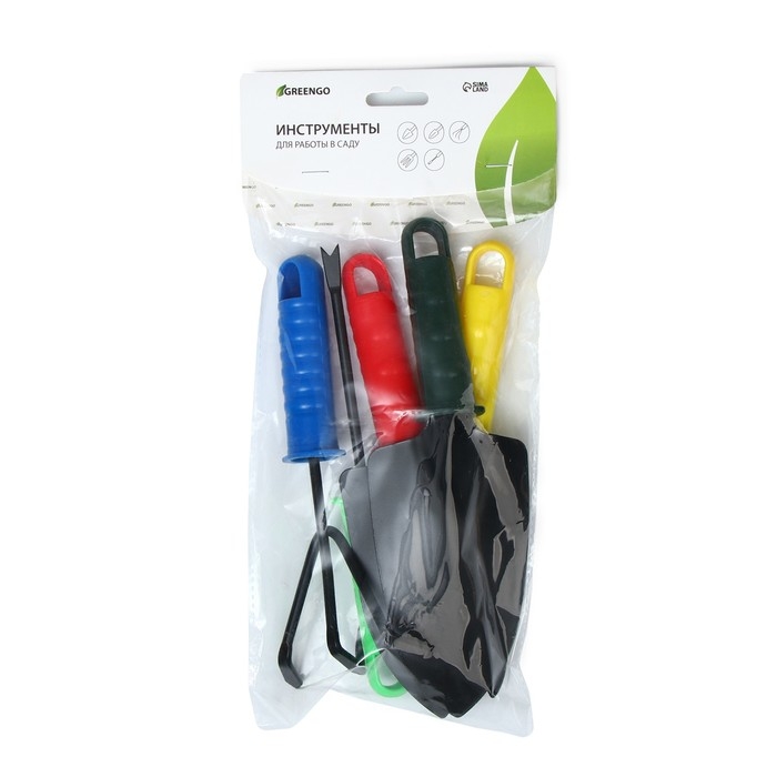 Набор садового инструмента, 5 предметов: 2 совка, рыхлитель, вилка, корнеудалитель, длина 27 см, пластиковые ручки, цвет МИКС , Greengo Набор садового инструмента, 5 предметов: 2 совка, рыхлитель, вилка, корнеудалитель, длина 27 см, пластиковые ручки, цвет МИКС , Greengo