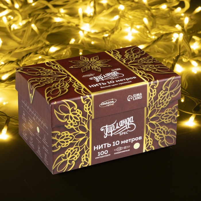 Гирлянда «Нить» 10 м, IP44, УМС, белая нить, 100 LED, свечение тёплое белое, 220 В Гирлянда «Нить» 10 м, IP44, УМС, белая нить, 100 LED, свечение тёплое белое, 220 В