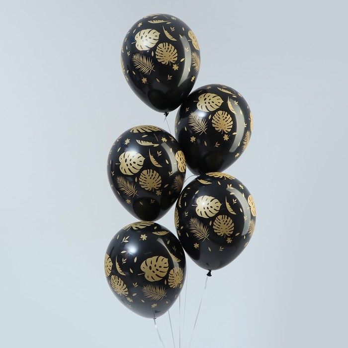 Воздушный шар латексный 12" &laquo;Листья&raquo;, пастель, цвет чёрный, 15 шт.