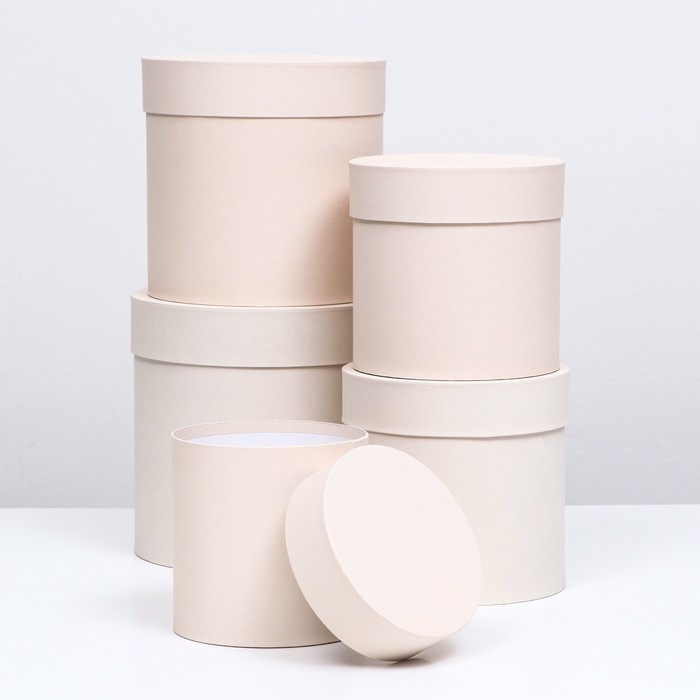 Набор шляпных коробок 5 в 1  Набор шляпных коробок 5 в 1 "Ваниль", 20 × 20 × 20 ‒ 13,5 × 13,5 × 13,5 см