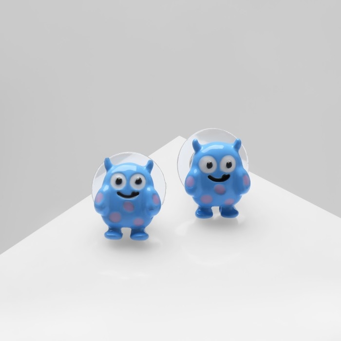 Серьги с эмалью «Монстрики» йети, цвет голубой Серьги с эмалью «Монстрики» йети, цвет голубой