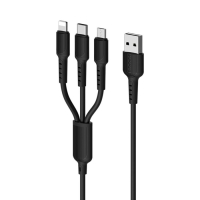 Кабель Borofone X16, 3 в 1 Lightning/microUSB/Type-C, 2.4 А, 1 м, TPE оплётка, чёрный